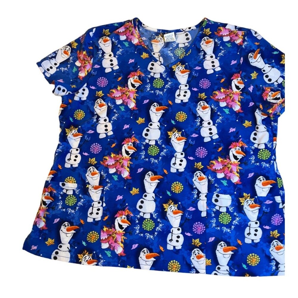 Womens Frozen (Olaf) Performance Stretch Medical Scrub Top Uniform 2XL